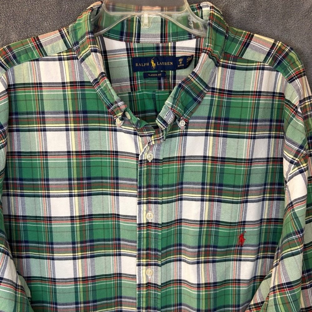 Ralph Lauren Mens 4XB Plaid Button Down Shirt Green Classic Fit Big & Tall Pony